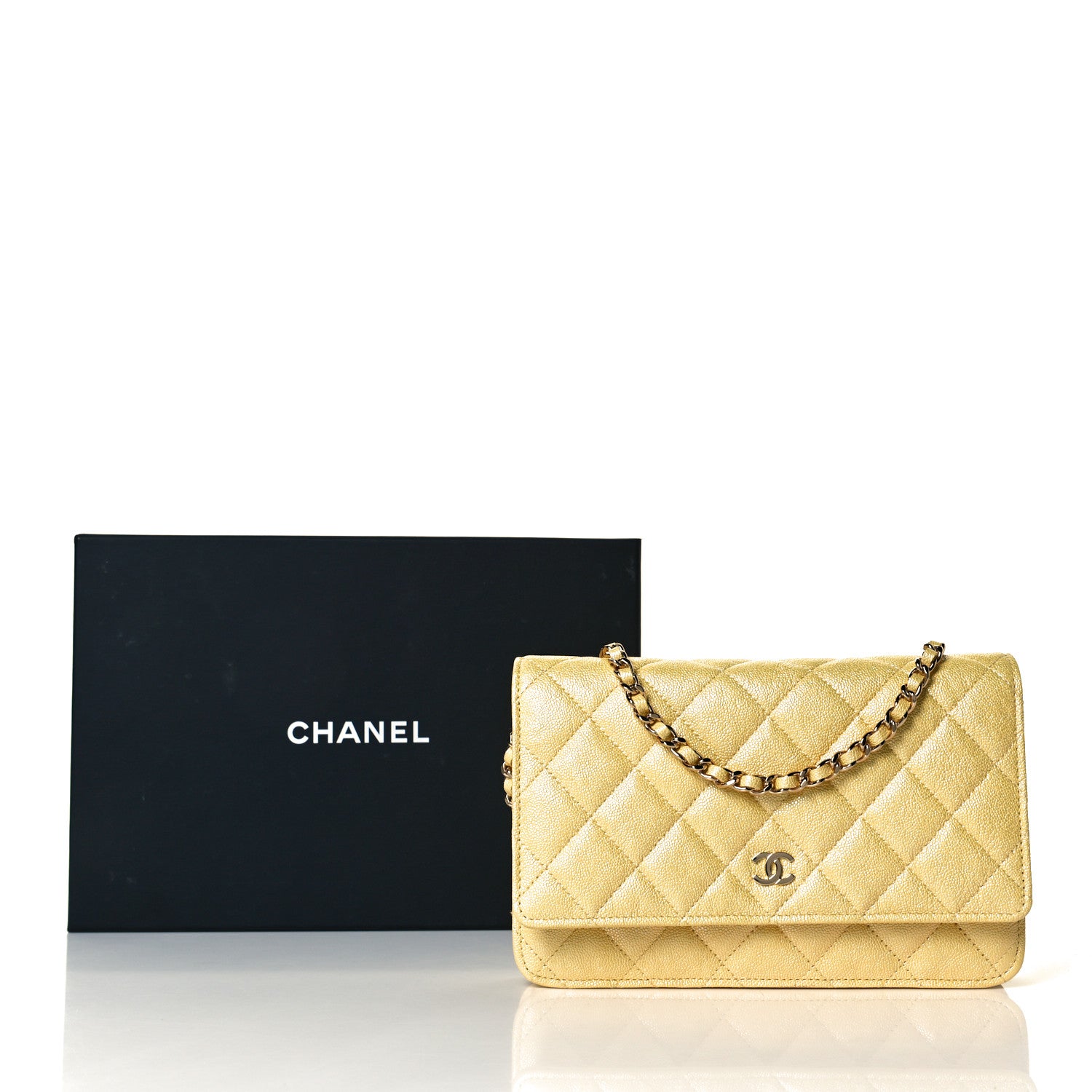Chanel Iridescent Caviar Quilted Wallet on Chain WOC Yellow 9 of 9