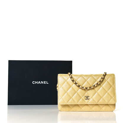 Chanel Iridescent Caviar Quilted Wallet on Chain WOC Yellow 9 of 9