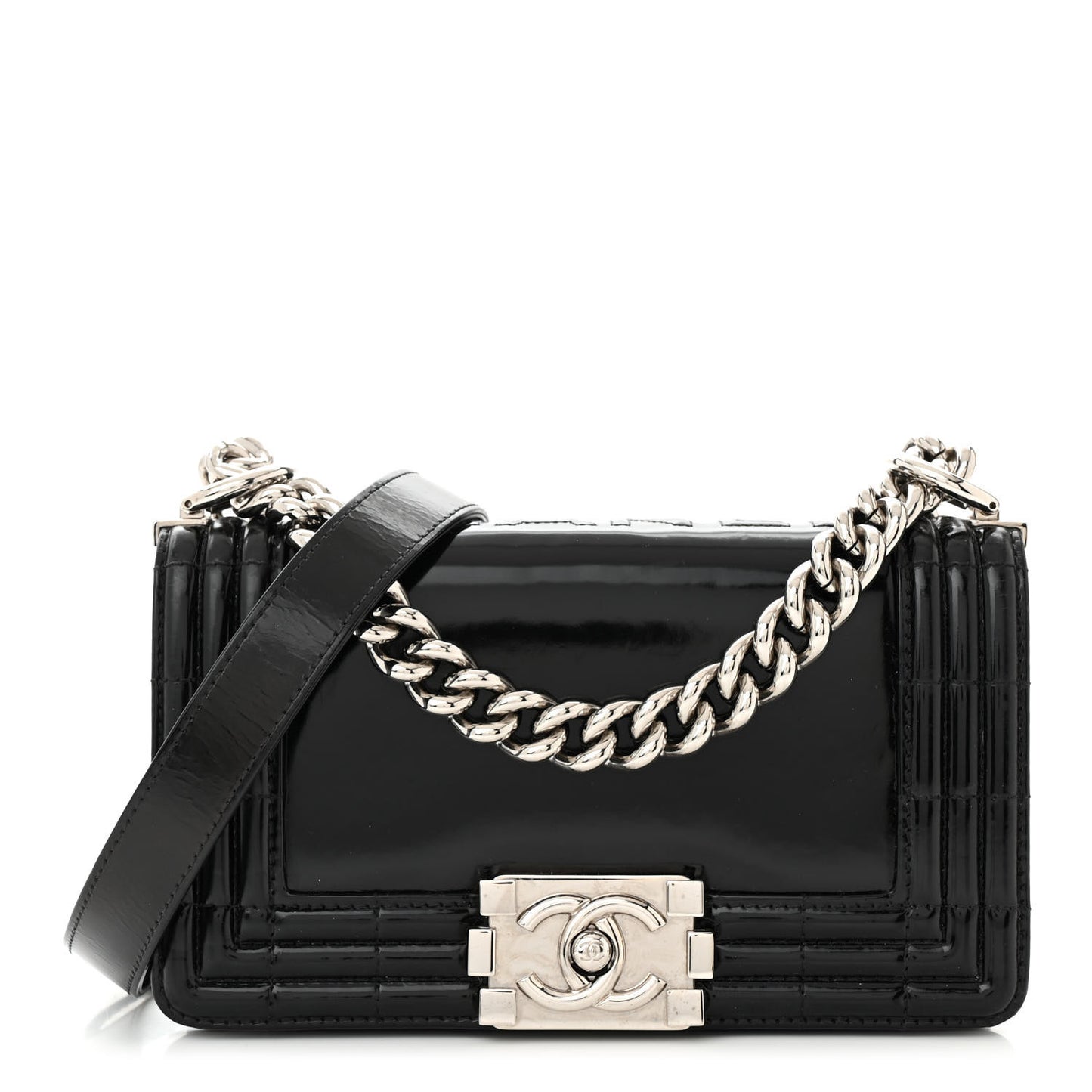 Glazed Calfskin Small Boy Flap Black
