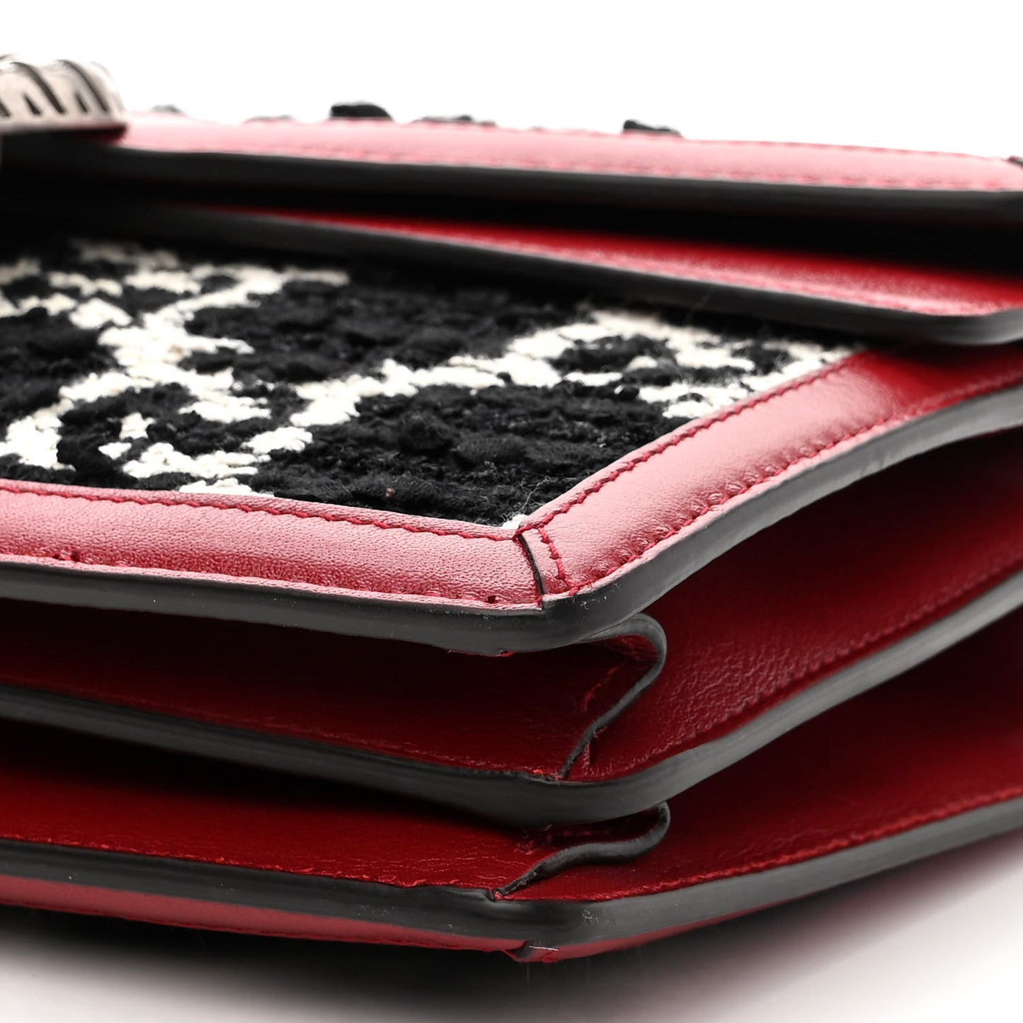 Tweed GG Monogram Small Dionysus Shoulder Bag Black White Romantic Cherry