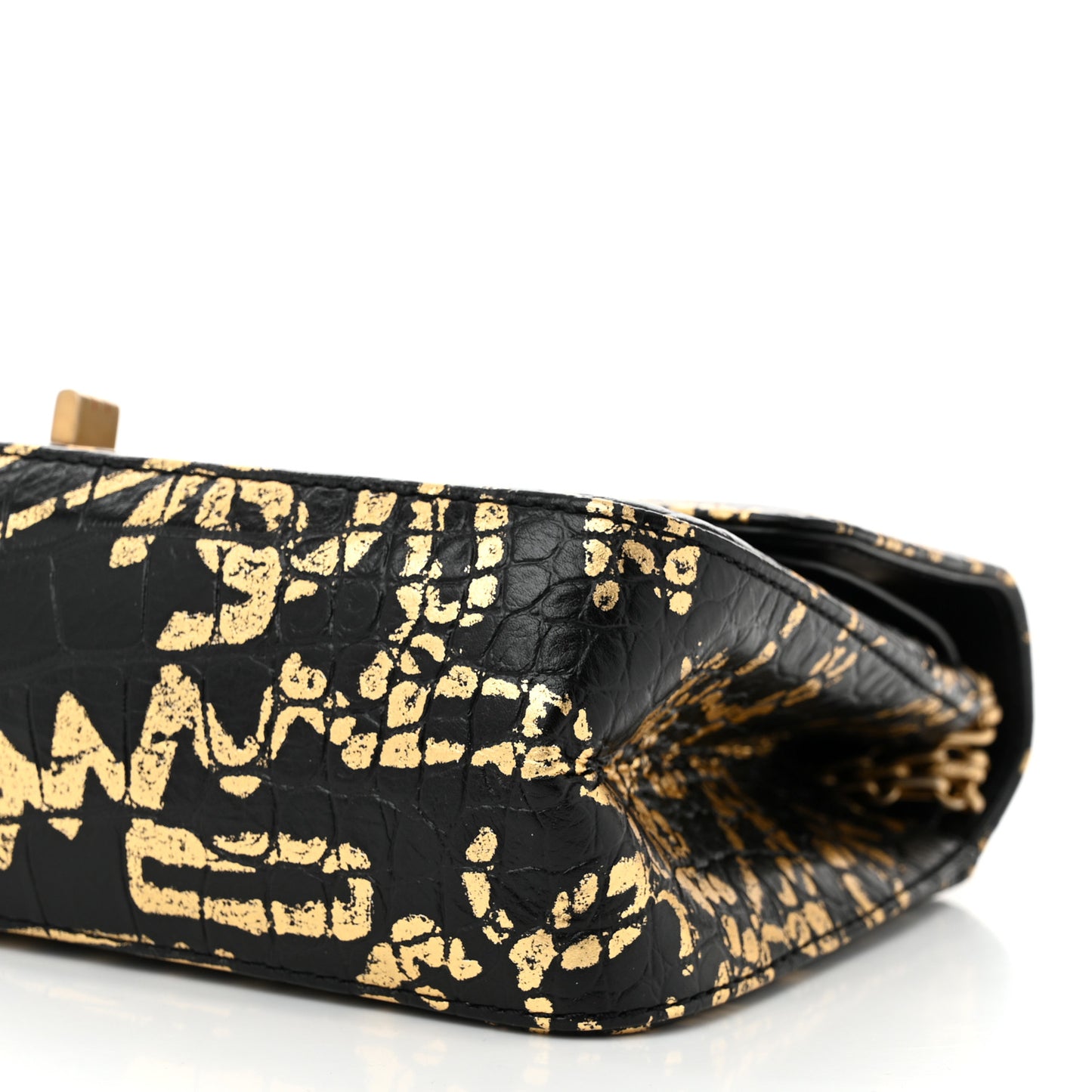 Calfskin Crocodile Embossed Graffiti 2.55 Cocodile Reissue 225 Flap Black Gold