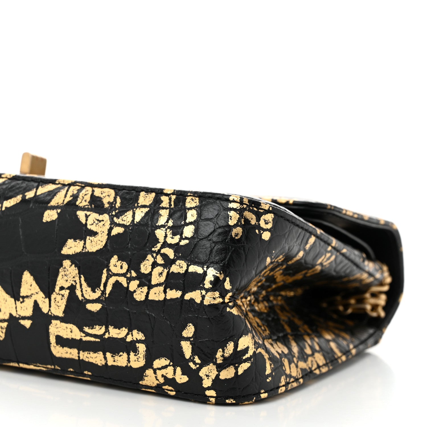 Chanel Calfskin Crocodile Embossed Graffiti 2.55 Cocodile Reissue 225 Flap Black Gold 10 of 11
