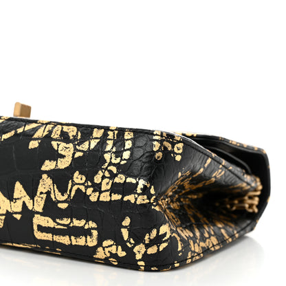 Chanel Calfskin Crocodile Embossed Graffiti 2.55 Cocodile Reissue 225 Flap Black Gold 10 of 11