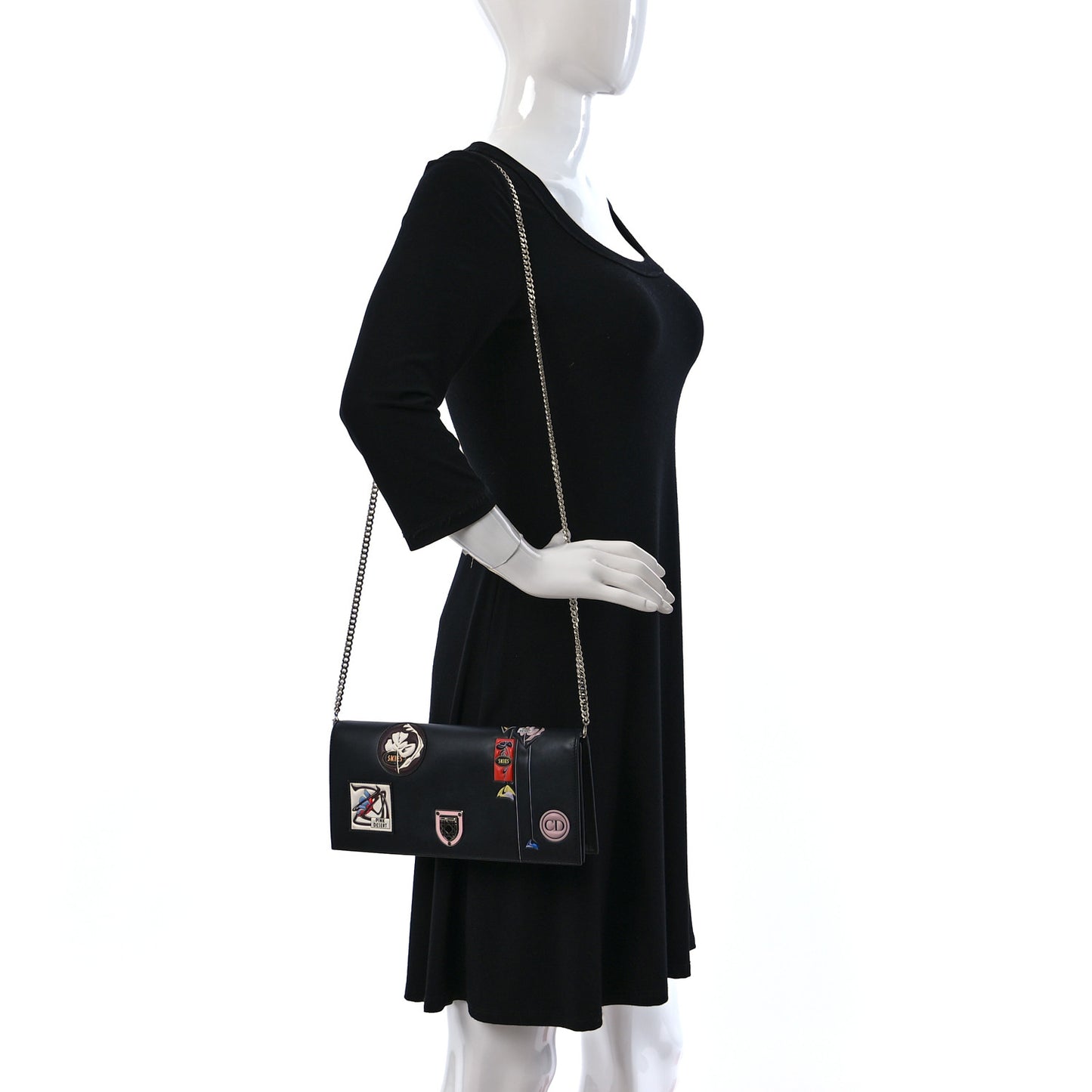 Calfskin Paradise Diorama Croisiere Chain Wallet Black