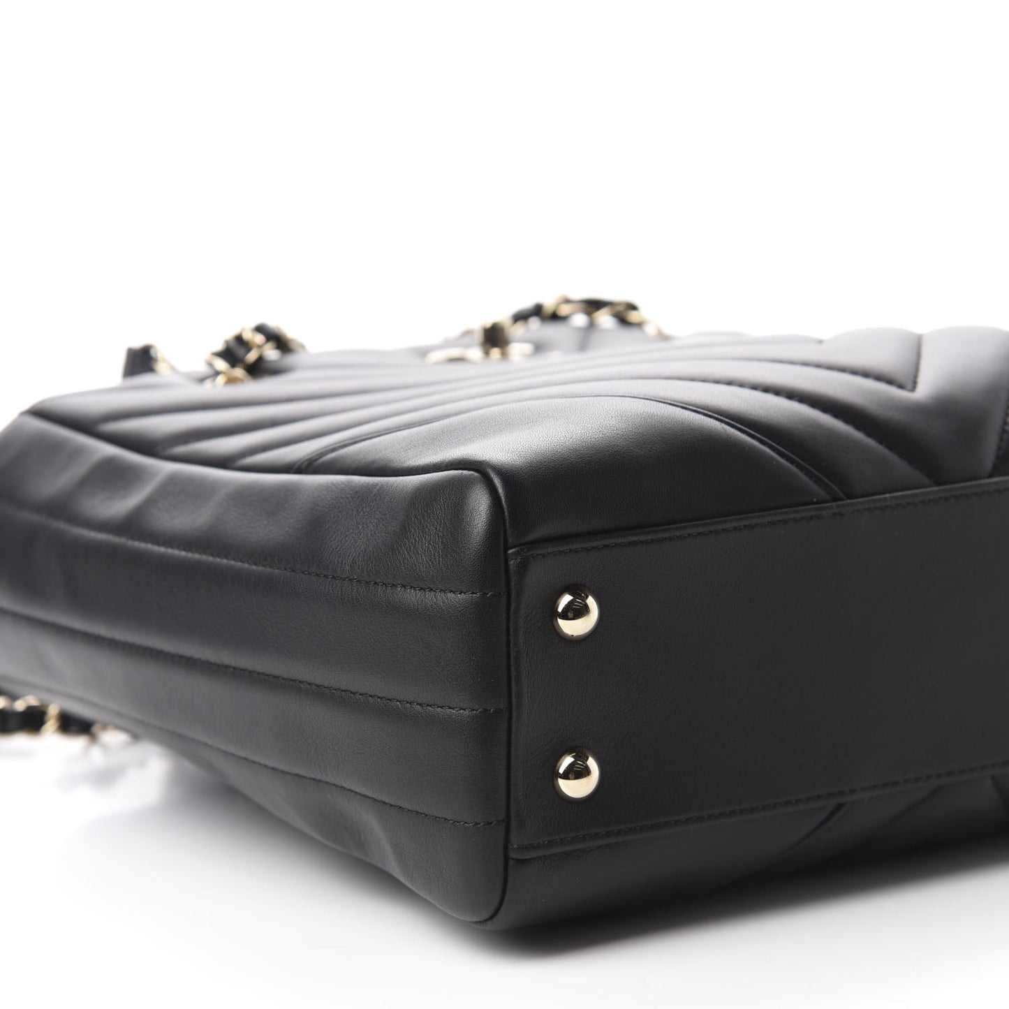 Calfskin Chevron Quilted Statement Shopping Tote Black