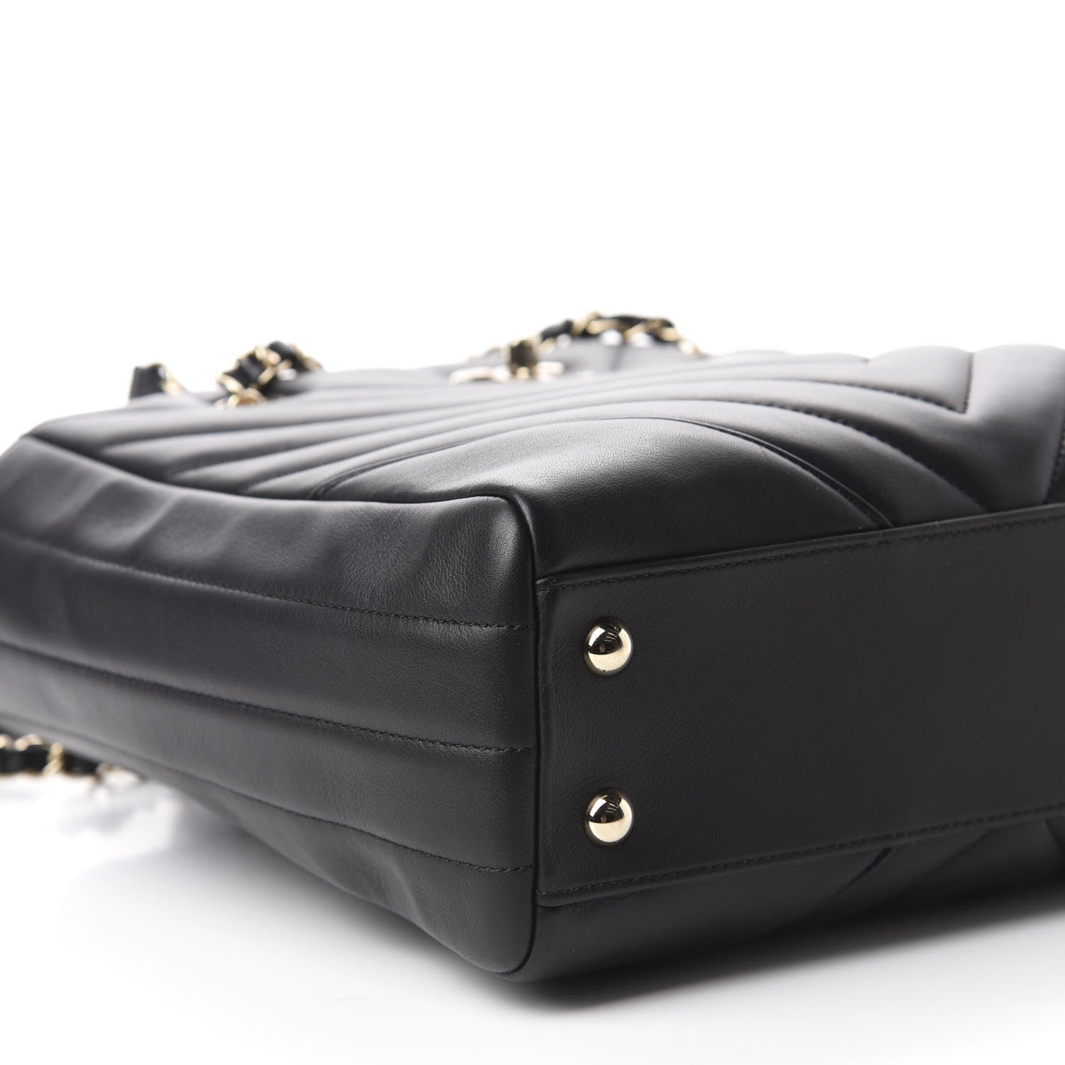 Chanel Calfskin Chevron Quilted Statement Shopping Tote Black 7 of 11