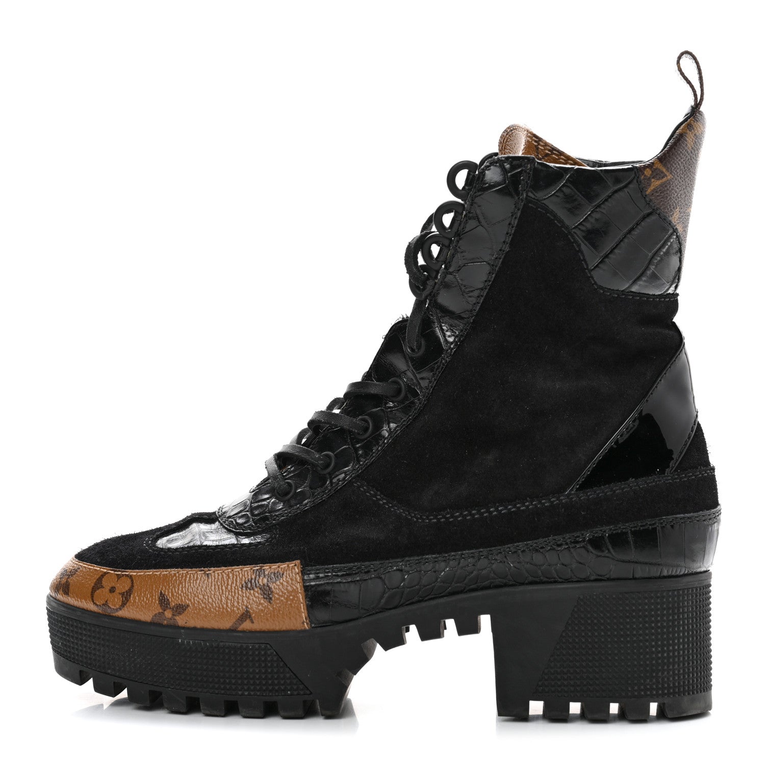 Louis Vuitton Suede Calfskin Monogram Laureate Platform Desert Boots 39.5 Black 1 of 7