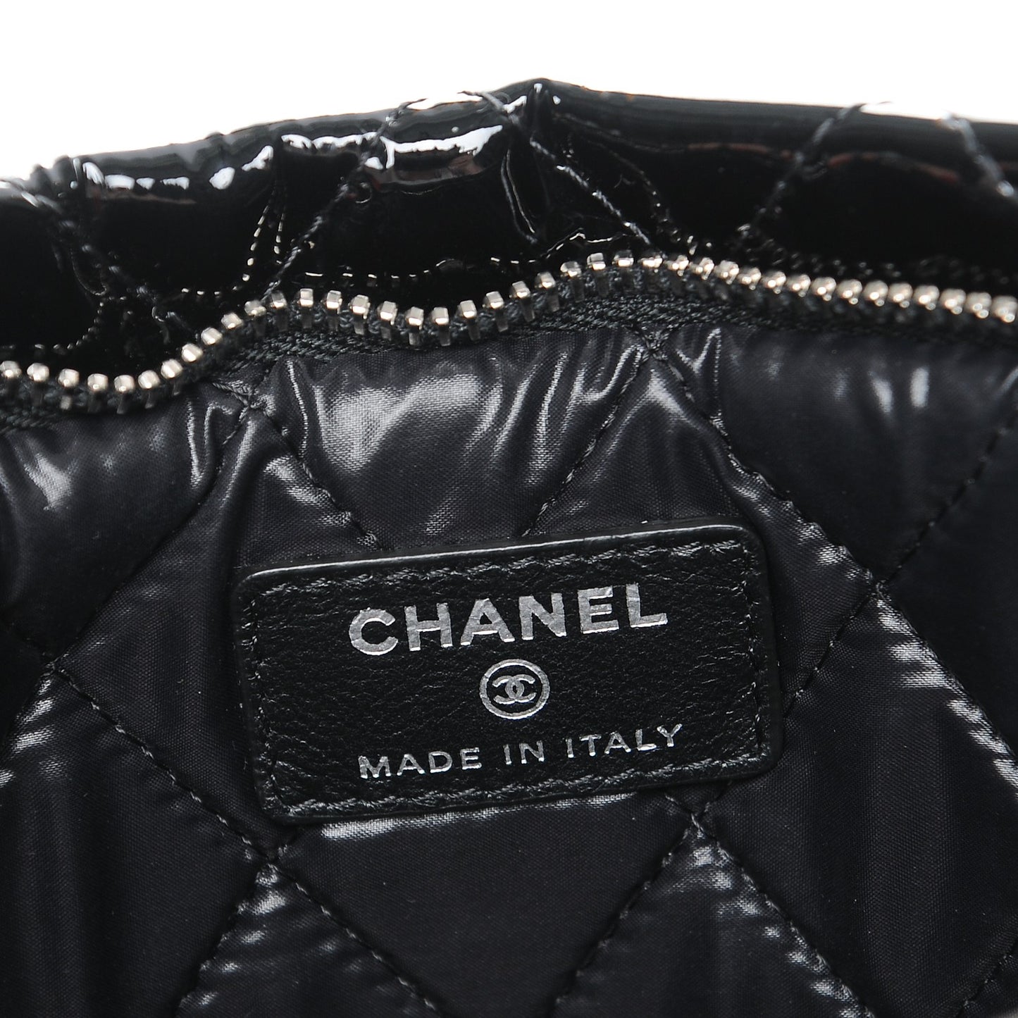 Patent Calfskin Quilted Beauty CC Clutch Black
