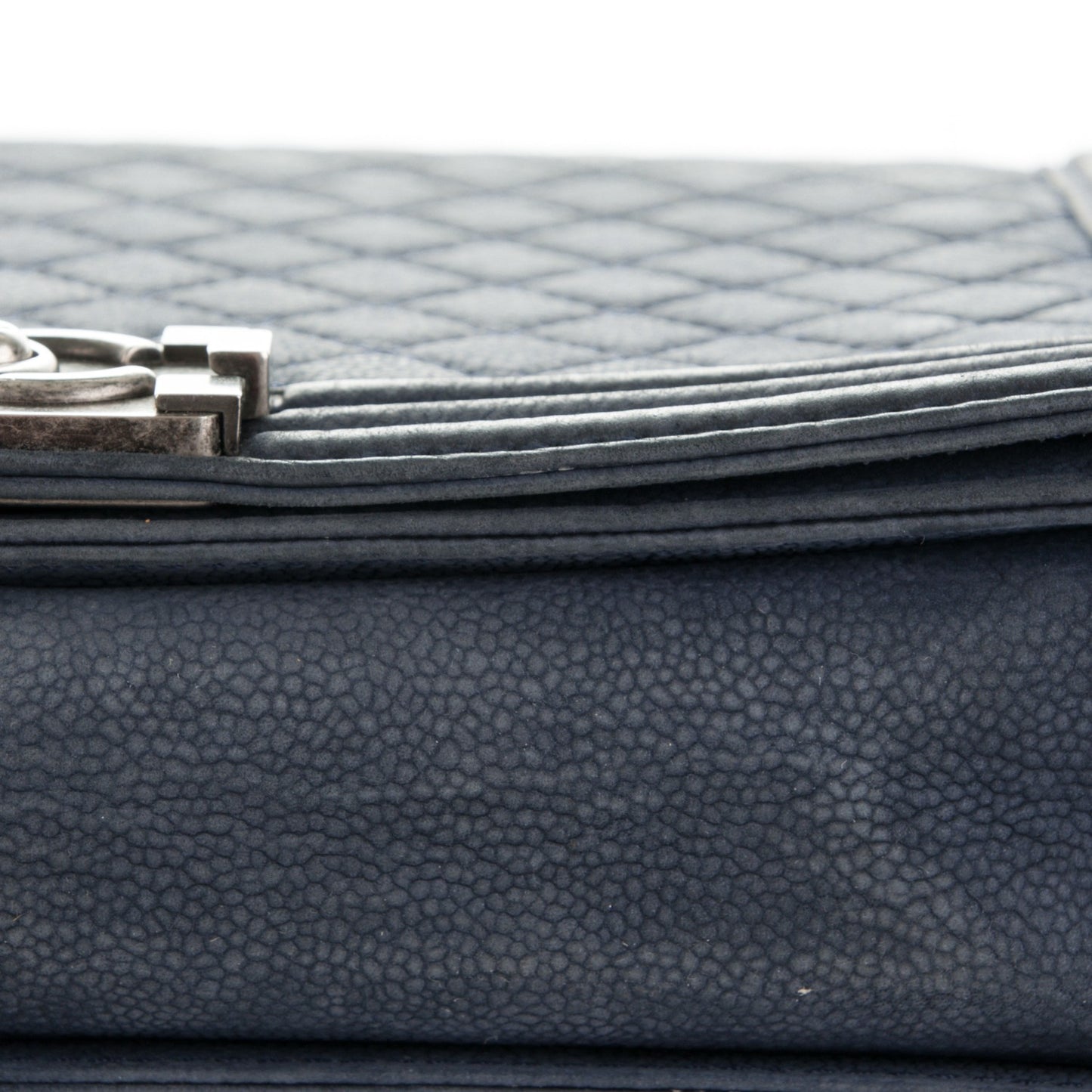Iridescent Caviar Quilted Large Boy Flap Navy Blue