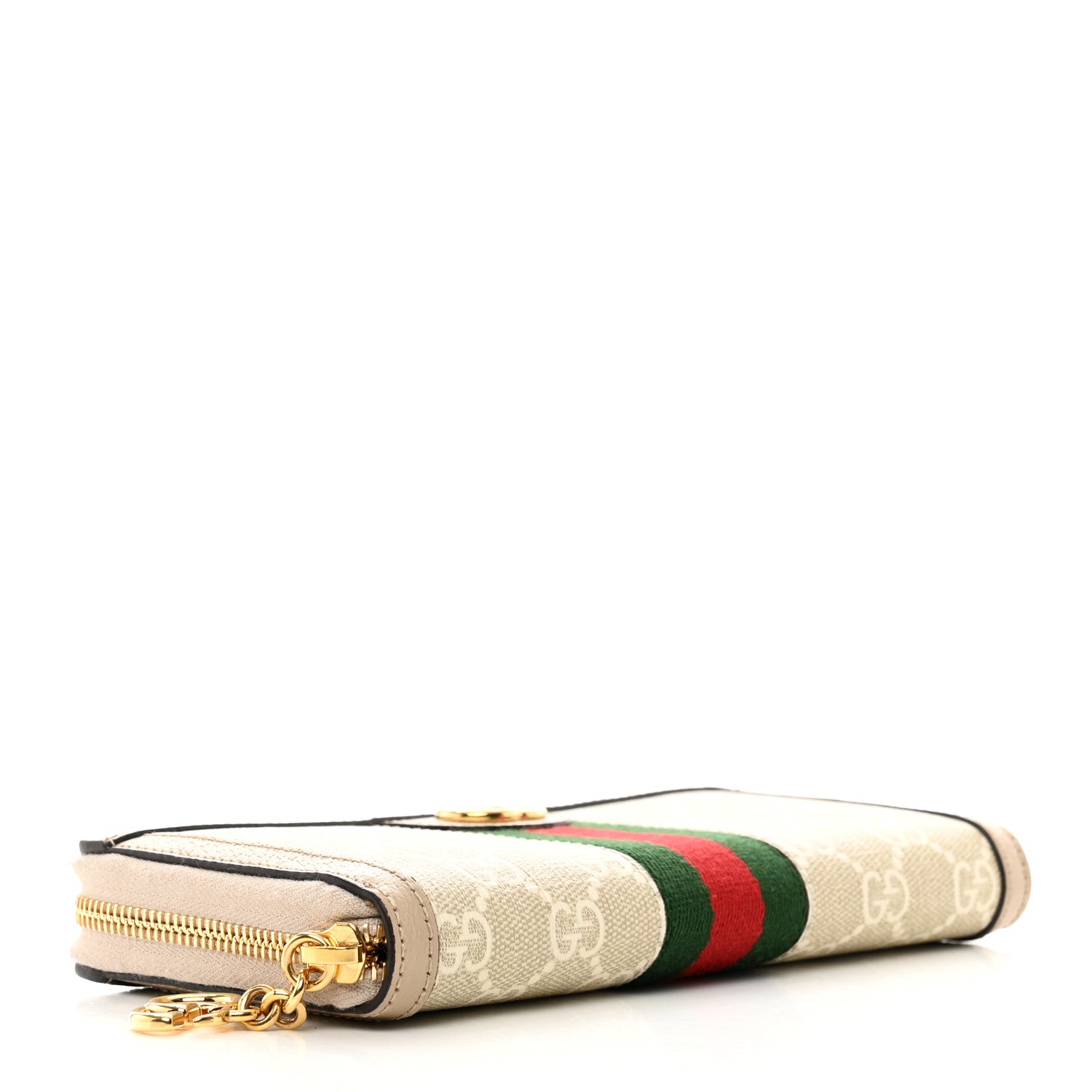Gucci GG Supreme Monogram Textured Dollar Calfskin Web Ophidia Zip Around Wallet Beige Mystic White Oatmeal 4 of 9