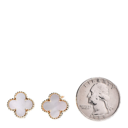 Van Cleef & Arpels 18K Yellow Gold Mother of Pearl Vintage Alhambra Clip-On Earrings 2 of 6