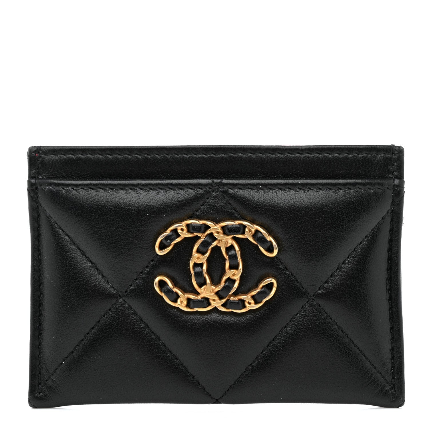 Chanel Shiny Goatskin Quilted Chanel 19 Card Holder Black 1 of 8