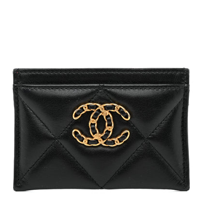 Chanel Shiny Goatskin Quilted Chanel 19 Card Holder Black 1 of 8