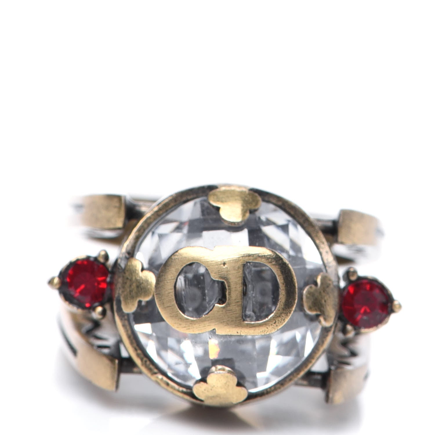 Christian Dior Crystal Metal CD Bee Double Sided Ring M Aged Gold 1 of 11