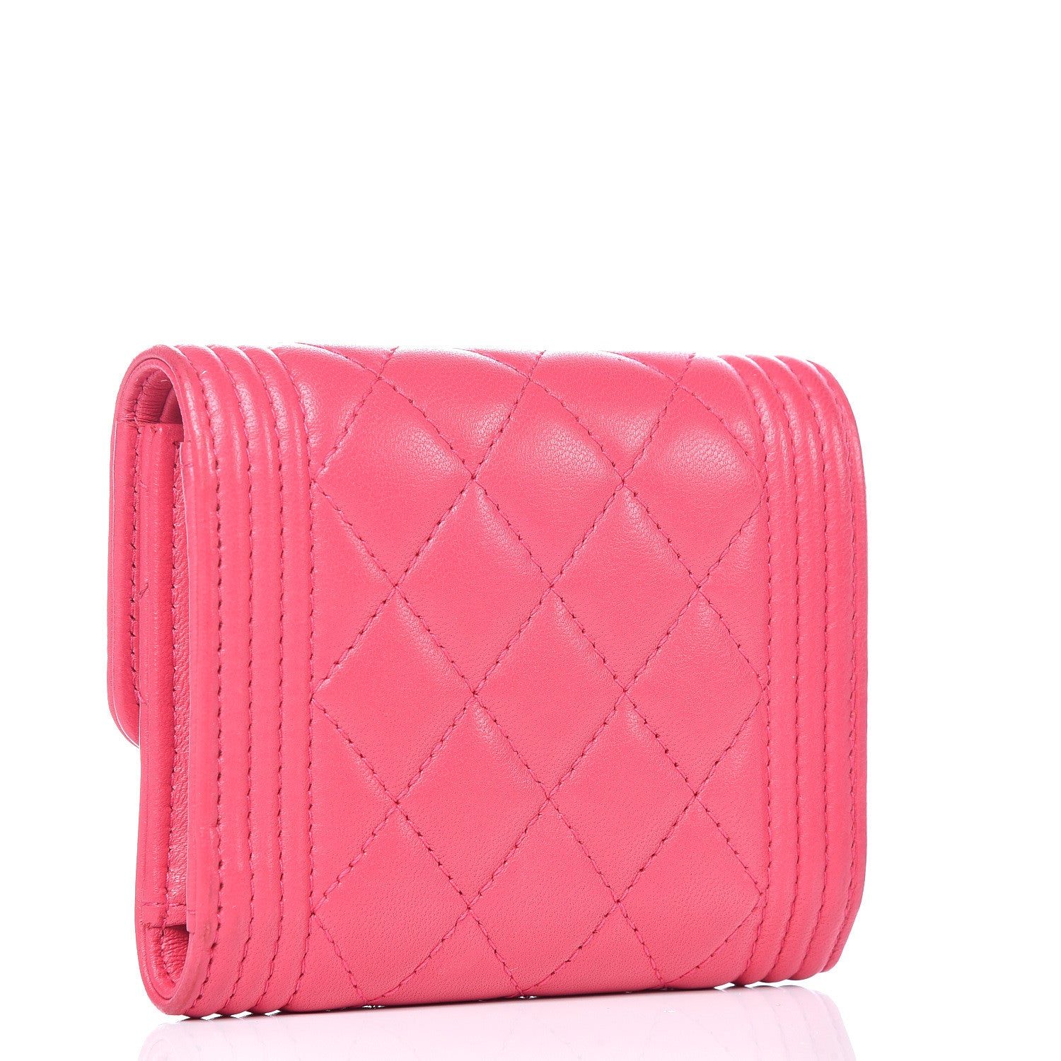 Chanel Lambskin Quilted Compact Boy Wallet Fuchsia 3 of 17