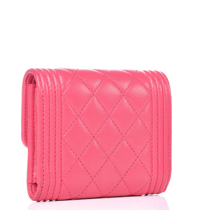 Chanel Lambskin Quilted Compact Boy Wallet Fuchsia 3 of 17