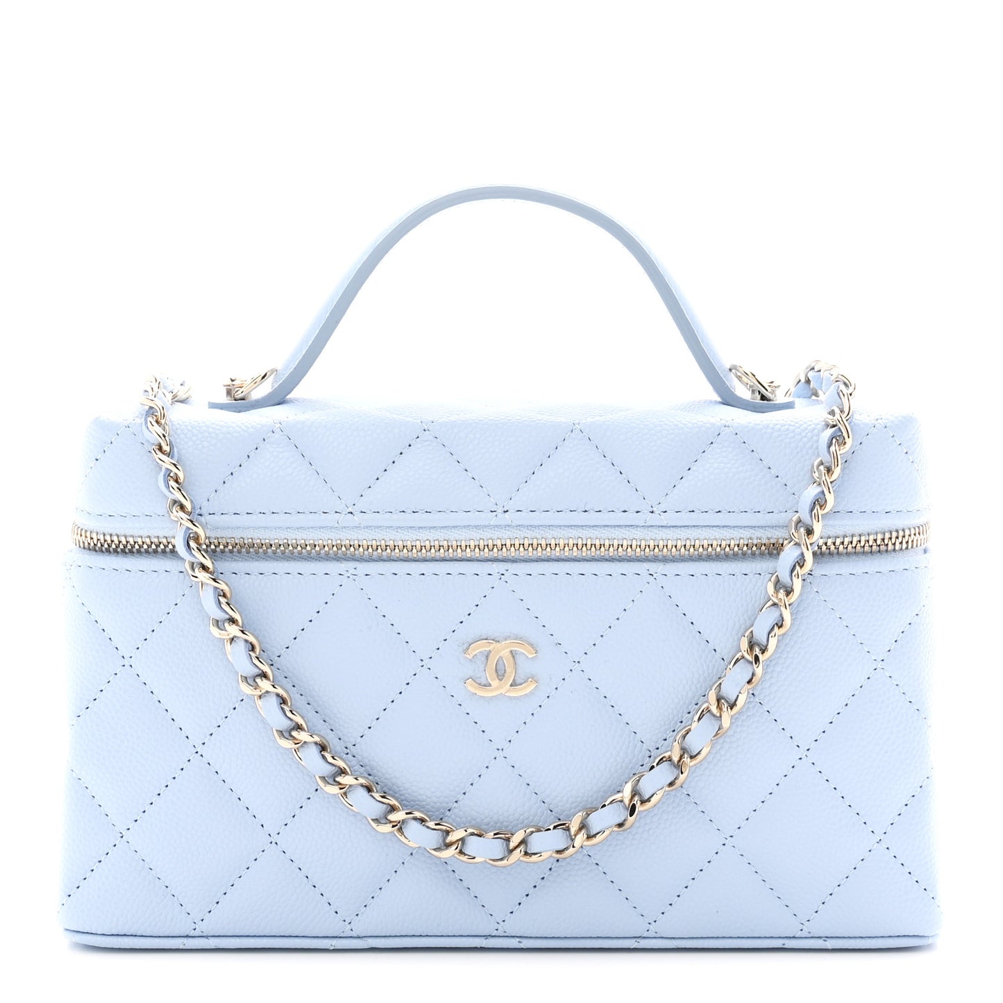 Caviar Quilted Top Handle Slim Vanity With Chain Light Blue