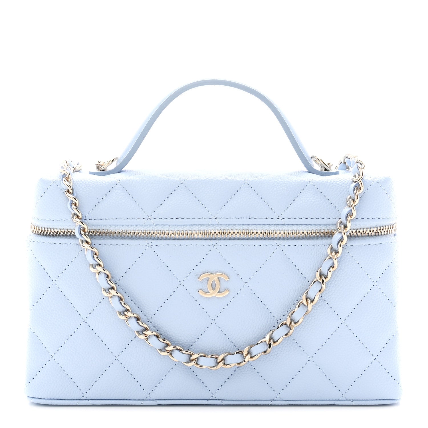 Chanel Caviar Quilted Top Handle Slim Vanity With Chain Light Blue 1 of 10