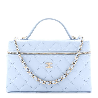 Chanel Caviar Quilted Top Handle Slim Vanity With Chain Light Blue 1 of 10