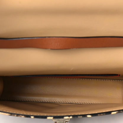 Valentino Garavani Calfskin Canvas Leopard Print Medium Rockstud Flip Lock Crossbody Bag Tan 5 of 8