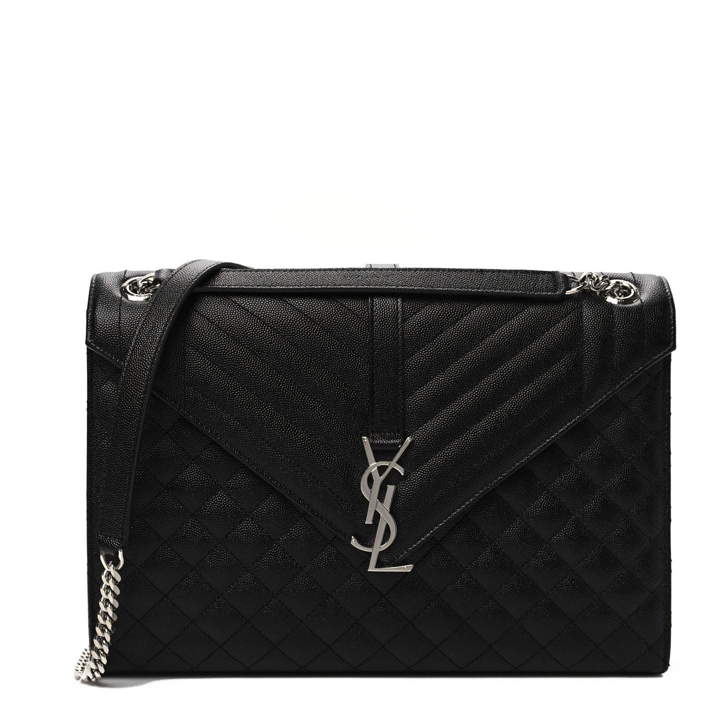 Grain De Poudre Textured Mixed Matelasse Large Triquilt Monogram Satchel Black