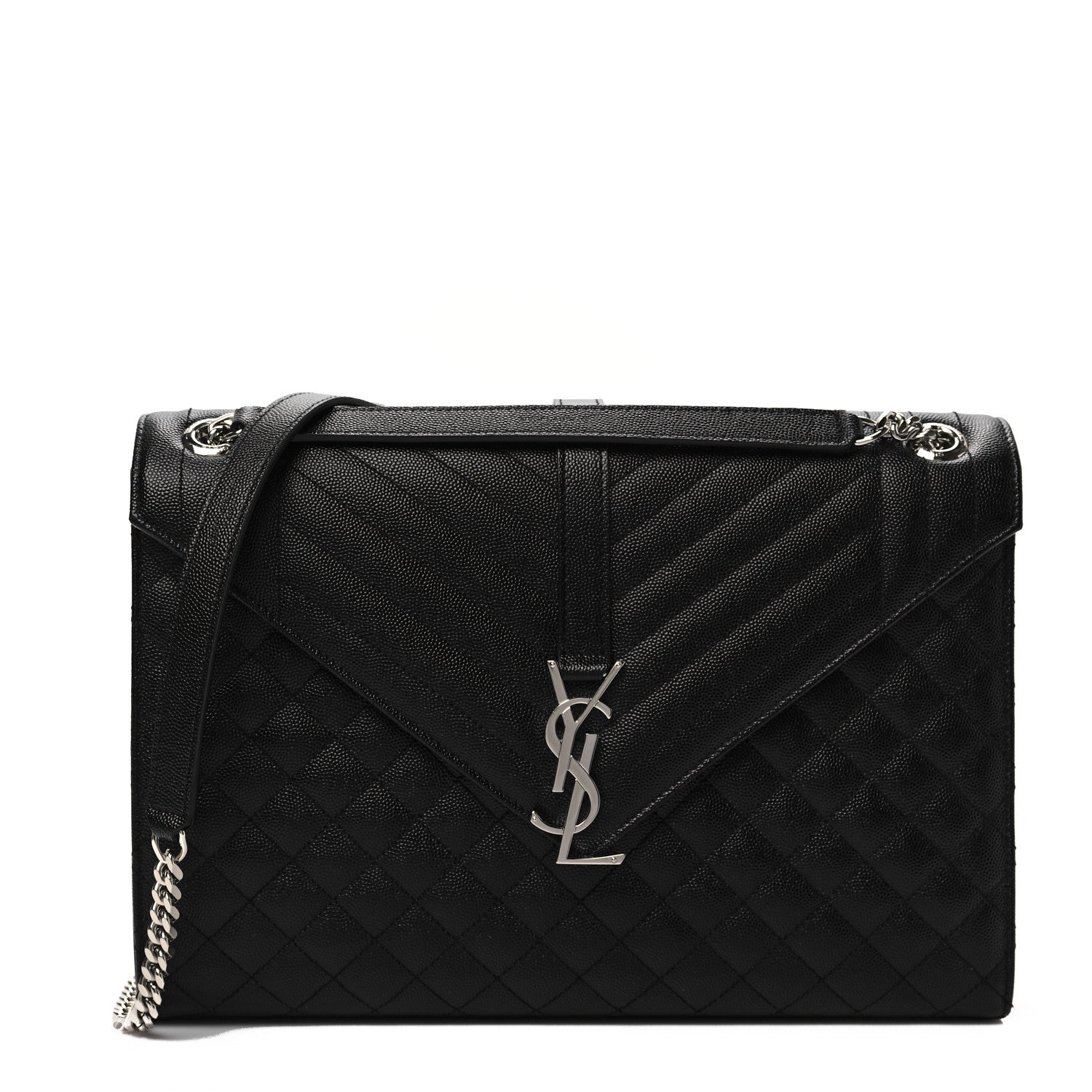Saint Laurent Grain De Poudre Textured Mixed Matelasse Large Triquilt Monogram Satchel Black 1 of 7