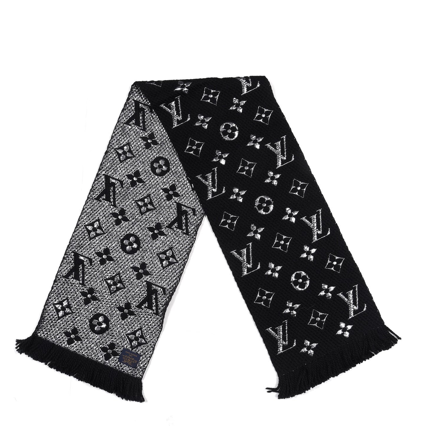 Wool Silk Logomania Shine Scarf Black