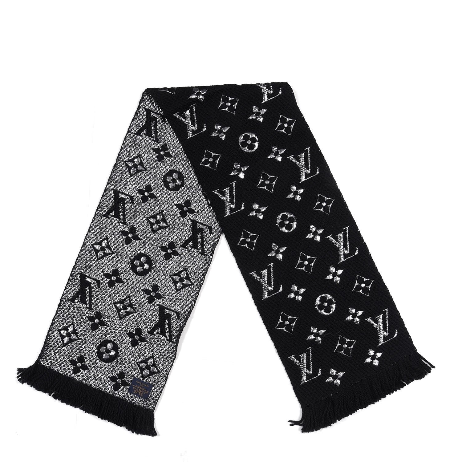 Louis Vuitton Wool Silk Logomania Shine Scarf Black 2 of 3