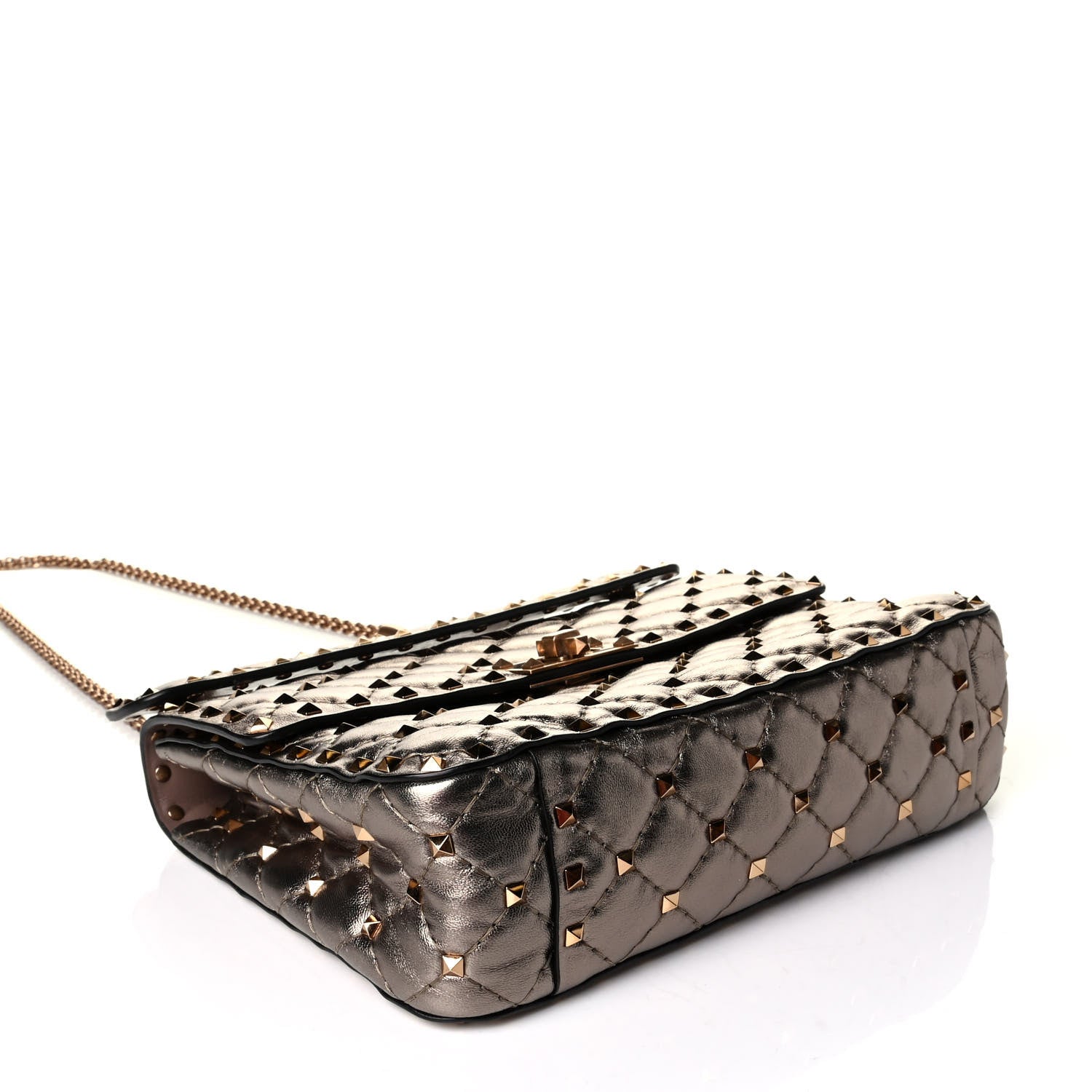Valentino Garavani Metallic Lambskin Medium Rockstud Spike Shoulder Bag Sasso 3 of 5