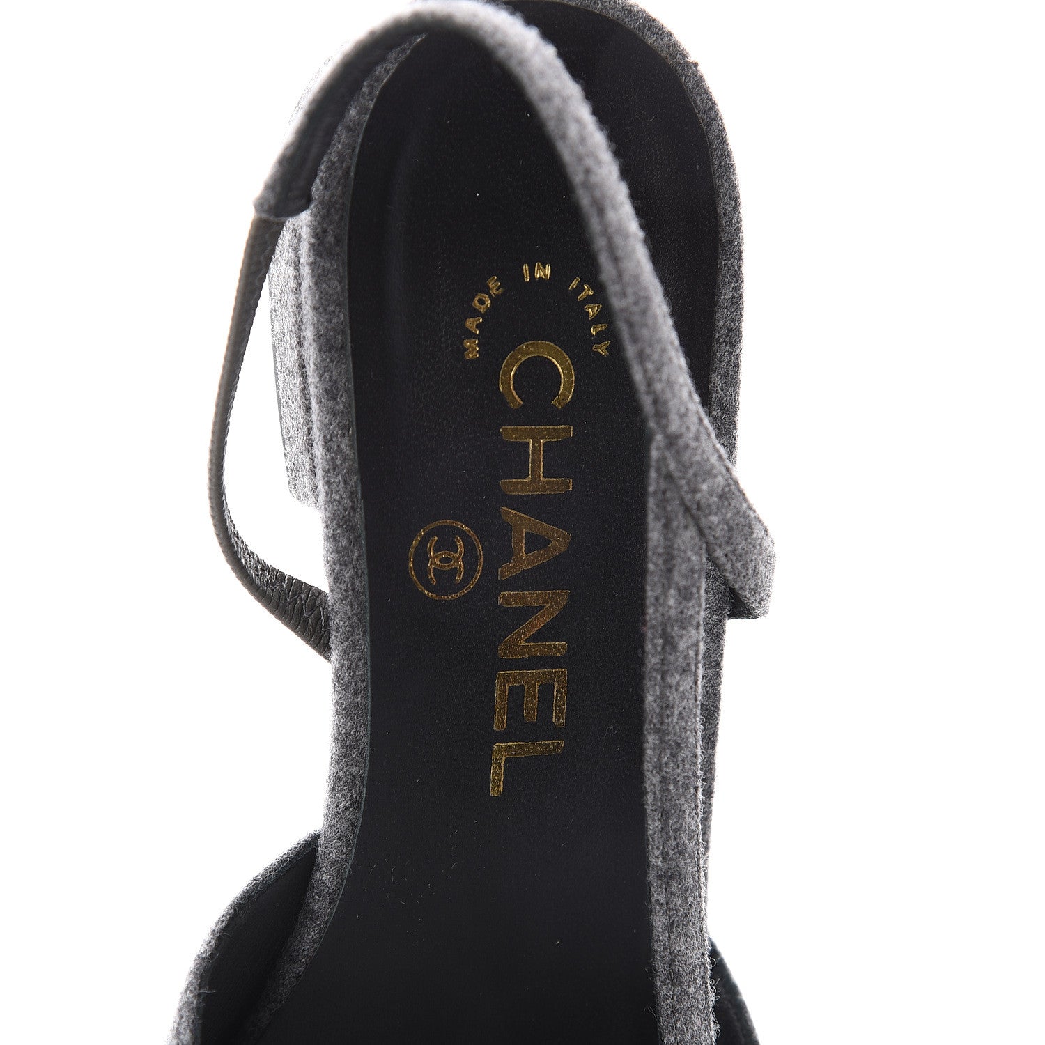 Chanel Wool Velvet Cap Toe CC Slingback Pumps 36.5 Black Grey 6 of 7