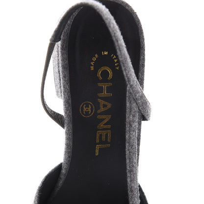 Chanel Wool Velvet Cap Toe CC Slingback Pumps 36.5 Black Grey 6 of 7