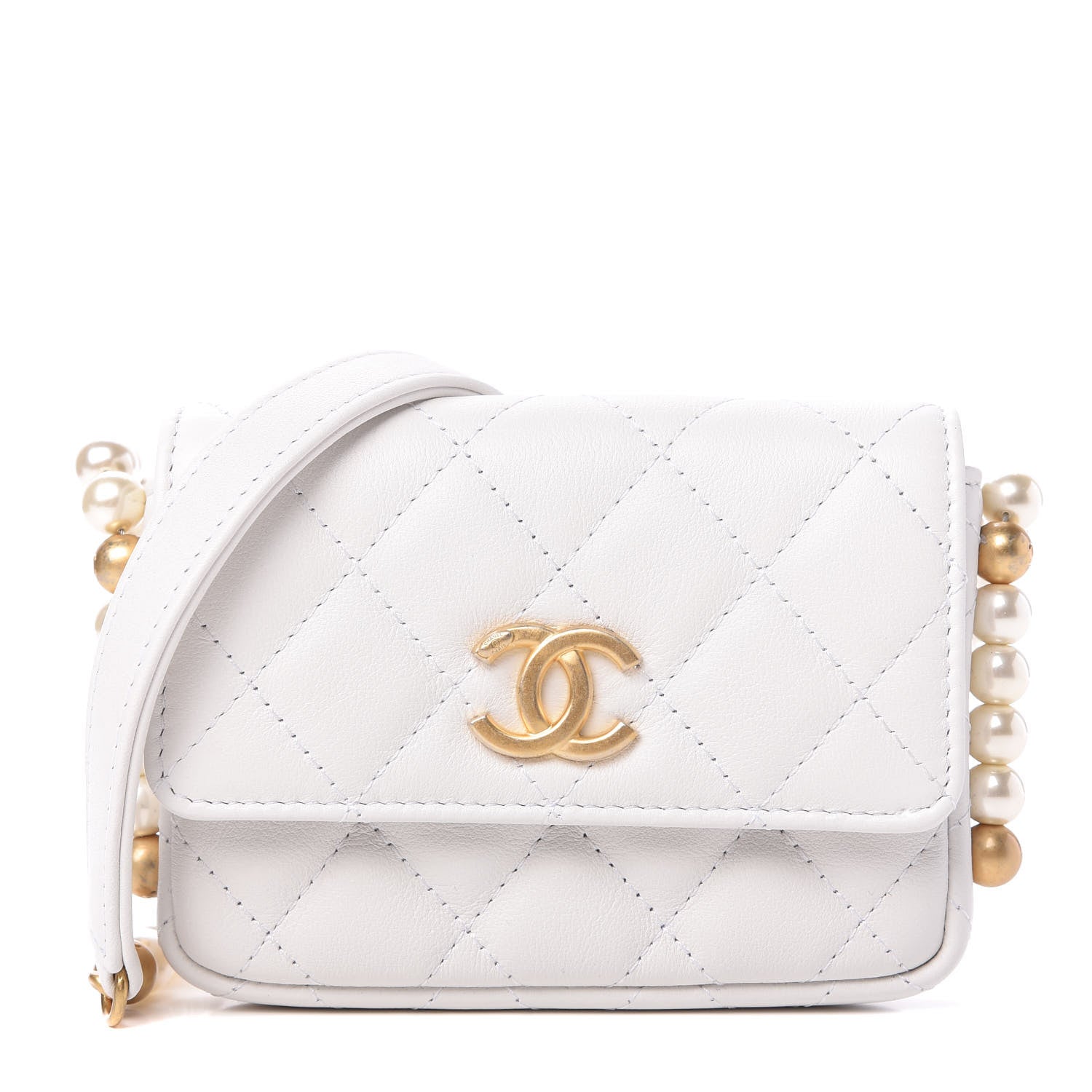 Chanel Calfskin Quilted About Pearls Card Holder Flap With Chain White 1 of 11