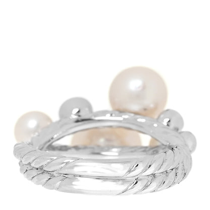 David Yurman Sterling Silver Diamond Pearl Cluster Cable Ring 52 6 4 of 6