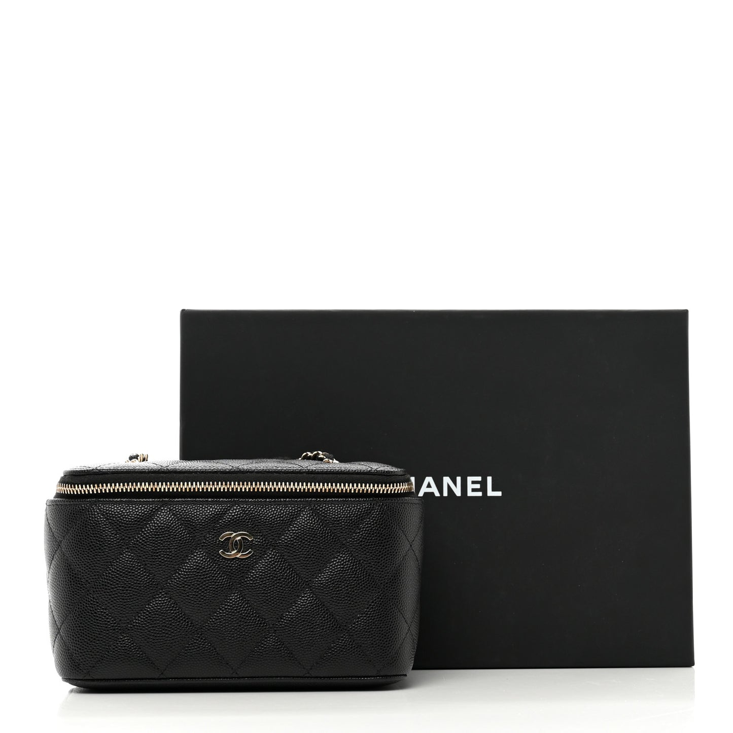 Caviar Quilted Small Vanity Case With Chain Black