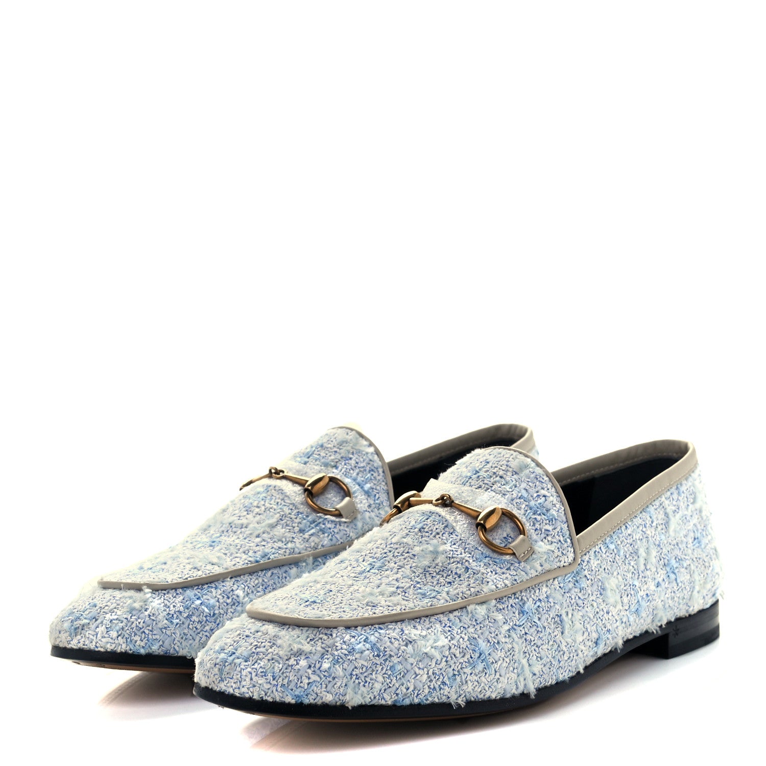 Gucci Wool Tweed Horsebit Womens Jordaan Loafers 9 Light Blue White Mystic White 3 of 10
