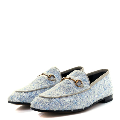 Gucci Wool Tweed Horsebit Womens Jordaan Loafers 9 Light Blue White Mystic White 3 of 10
