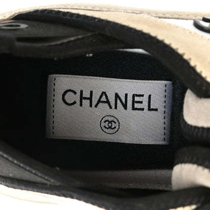 Chanel Velvet Calfskin Mixed Fibers CC Sneakers 38.5 Ivory Black 7 of 9