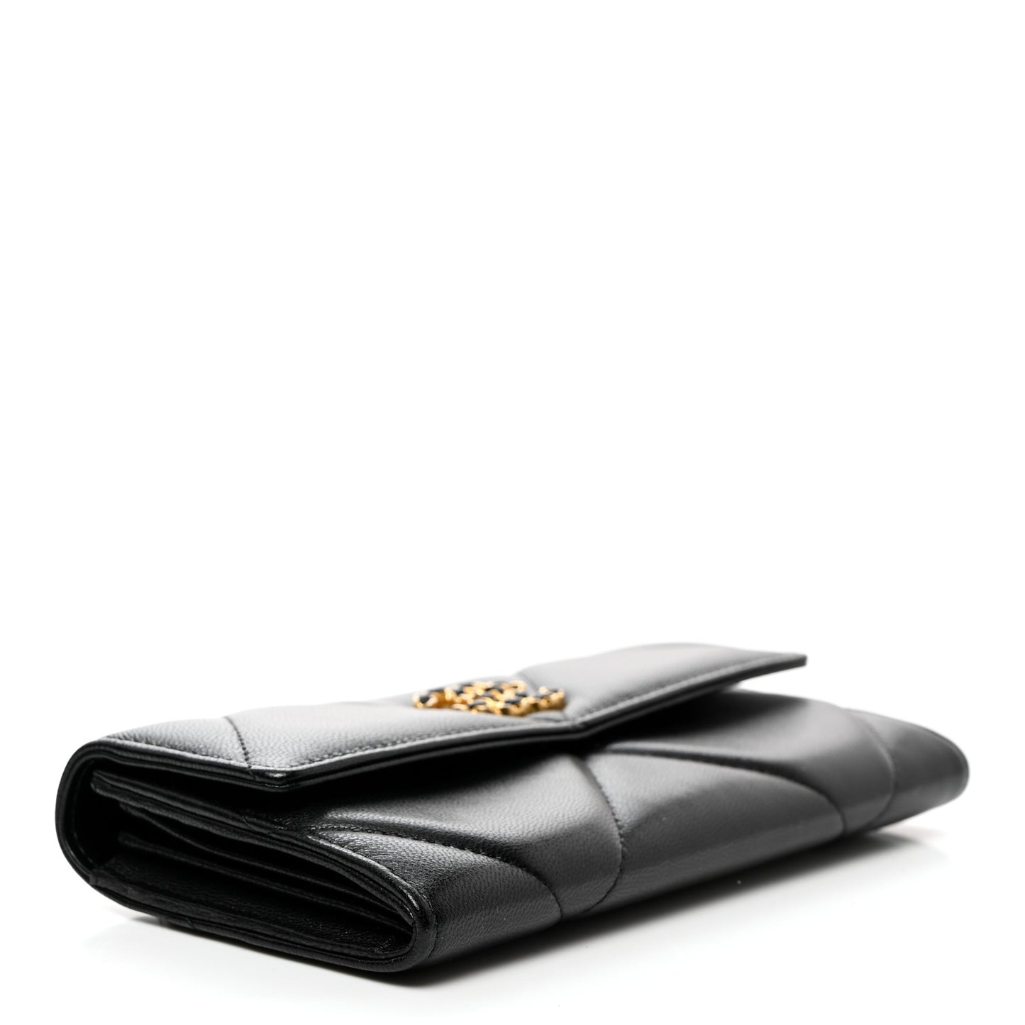 Lambskin Quilted Chanel 19 Flap Wallet Black