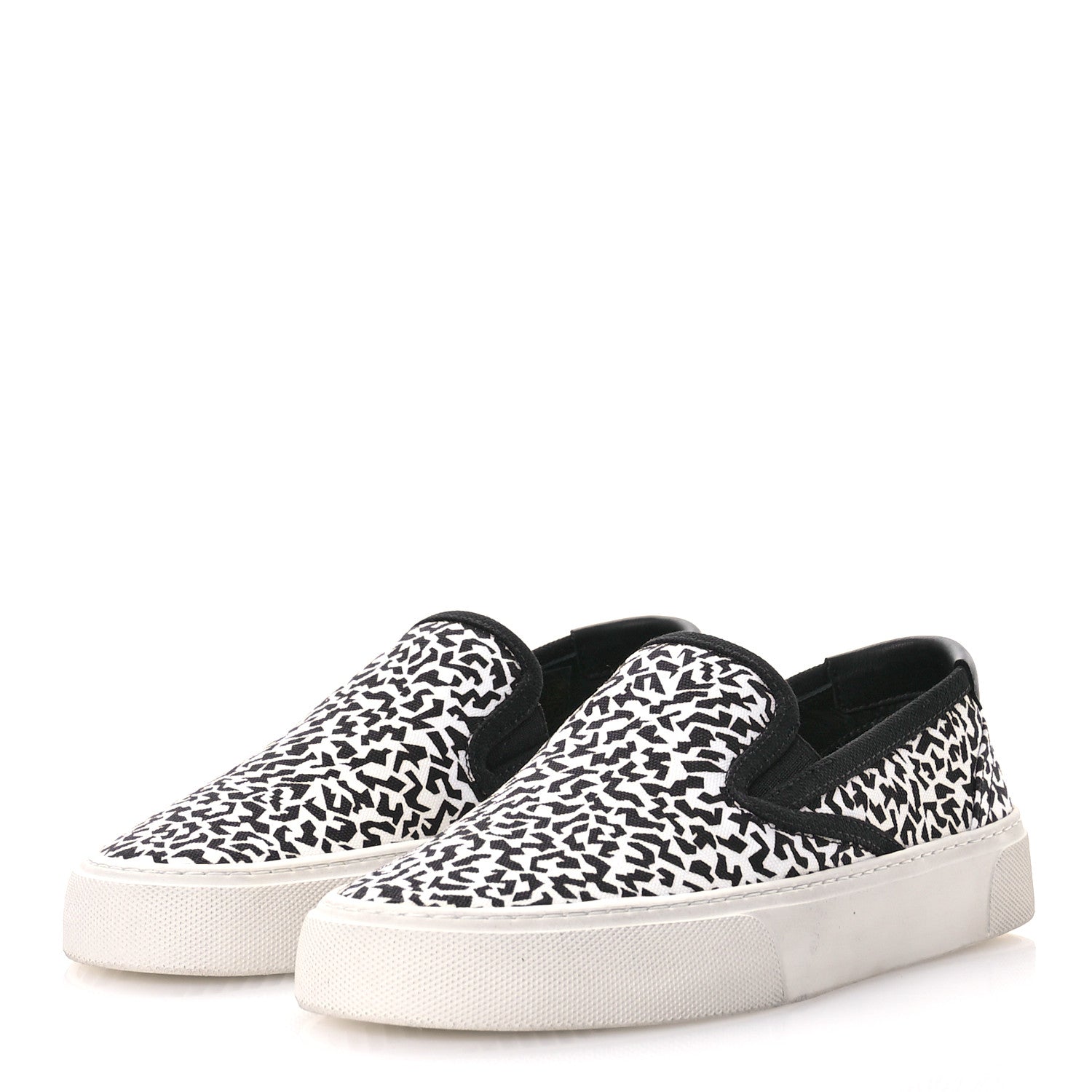 Saint Laurent Canvas Zebra Print Venice Low T Slip On Sneakers 36 White Black 4 of 8