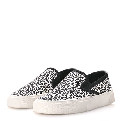 Saint Laurent Canvas Zebra Print Venice Low T Slip On Sneakers 36 White Black 4 of 8
