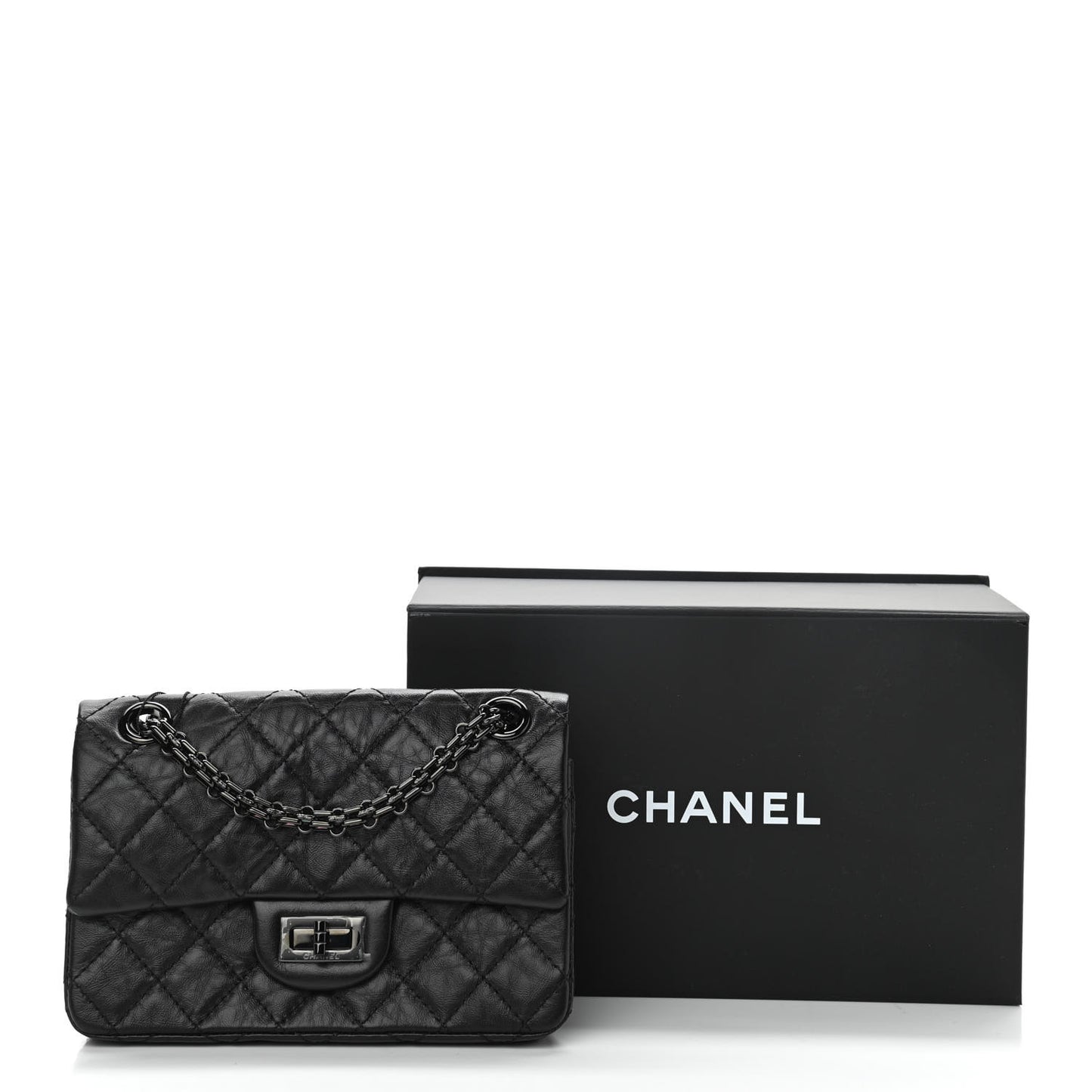 Aged Calfskin Quilted 2.55 Reissue Mini Flap So Black