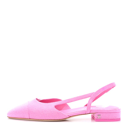 Chanel Denim Cap Toe CC Slingback Flat 38.5 Neon Pink 1 of 7