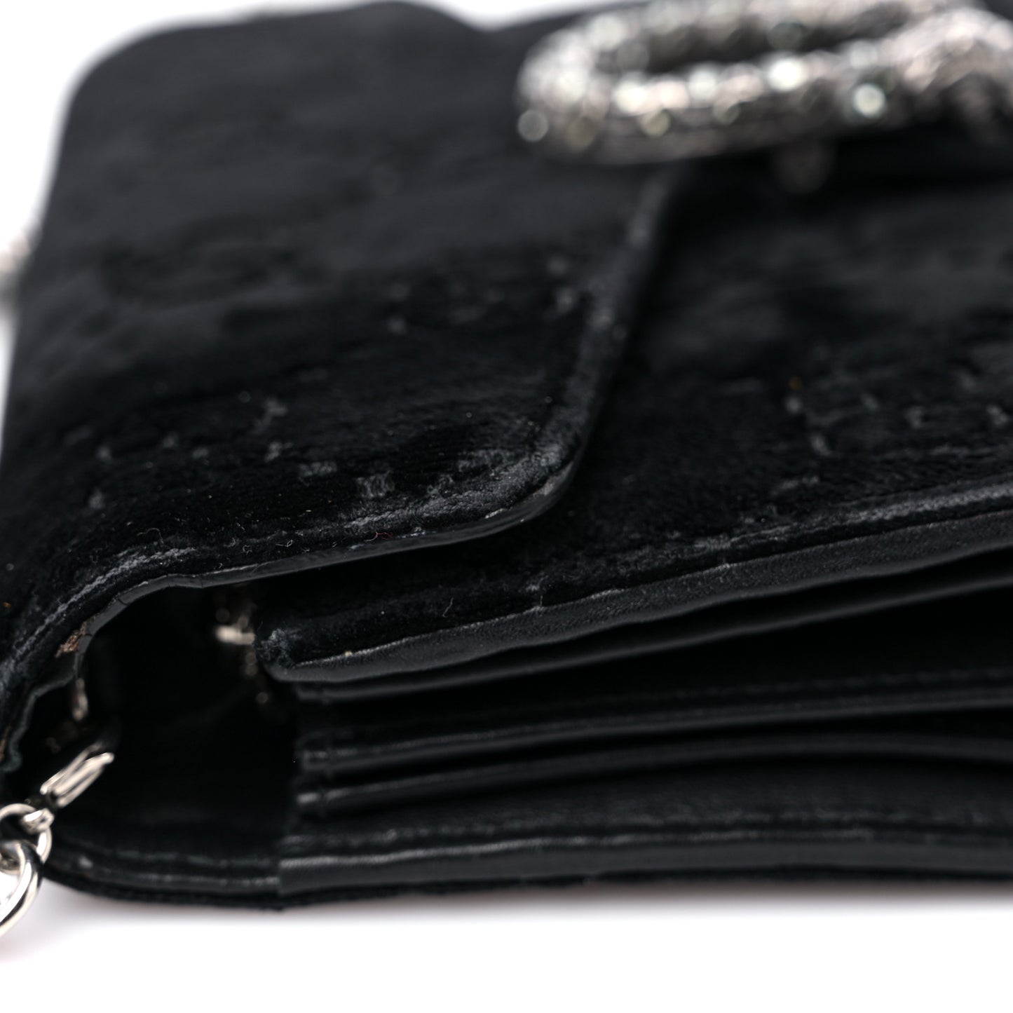 Velvet GG Monogram Mini Dionysus Chain Wallet Black