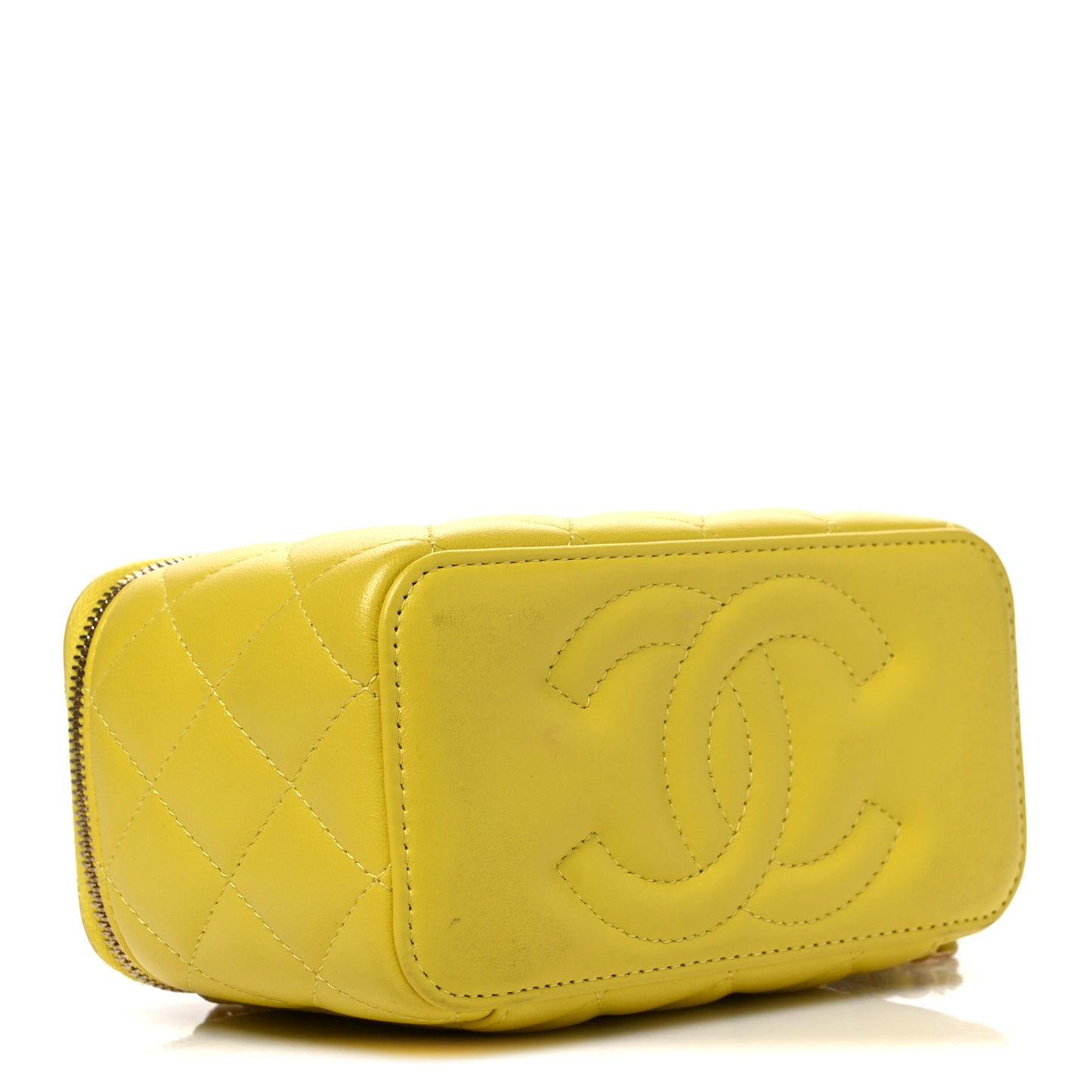 Lambskin Quilted Small Pearl Crush Vanity Case With Chain Yellow