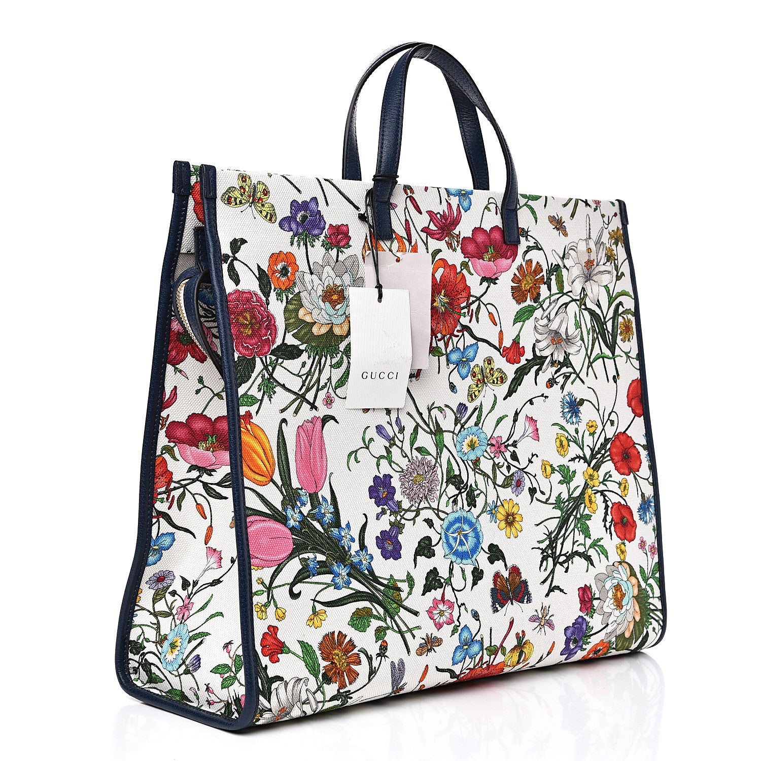 Gucci Canvas Large Flora Tote Navy Multicolor 2 of 9