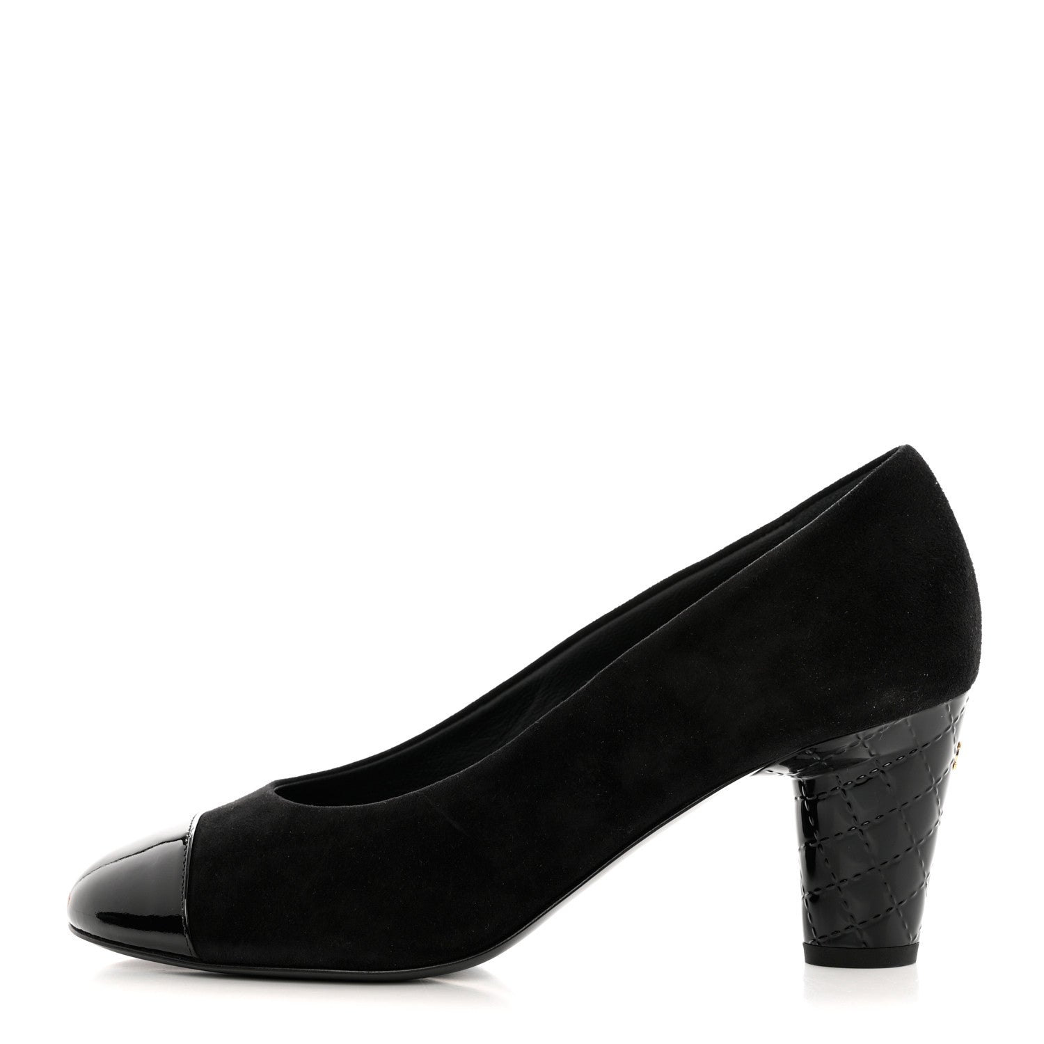 Chanel Kid Suede Patent Calfskin Cap Toe CC Pumps 38 Black 1 of 10