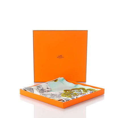 Hermes Silk Sieste Au Paradis Scarf 90 Jaune Vif Violet Gris 7 of 7