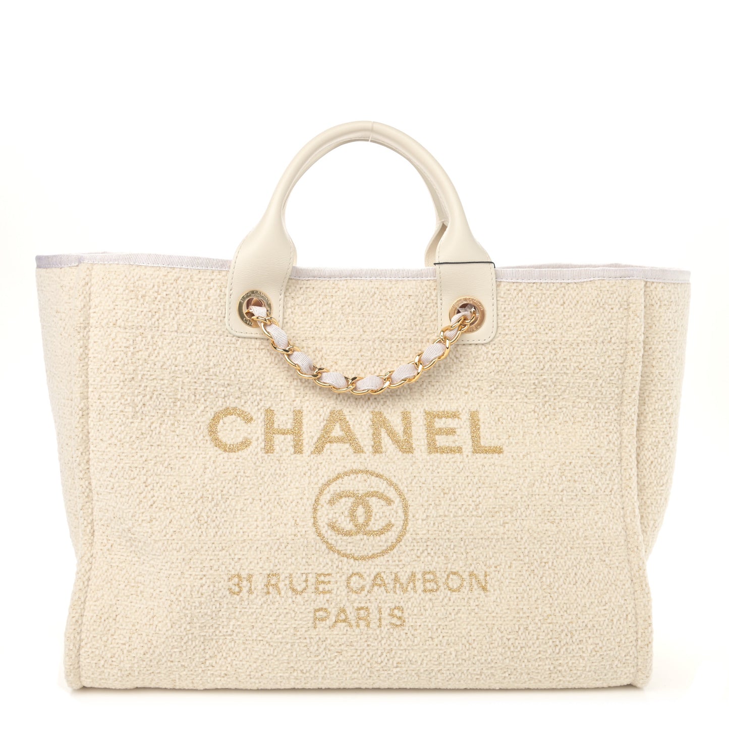 Lurex Boucle Medium Deauville Tote White