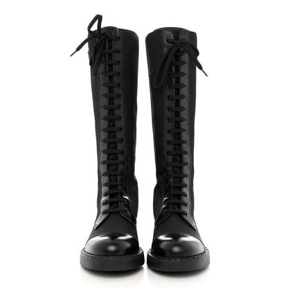 Prada Re-Nylon Spazzolato Rois Metal Triangle Logo Tall 50mm Combat Boots 37.5 Black 2 of 8