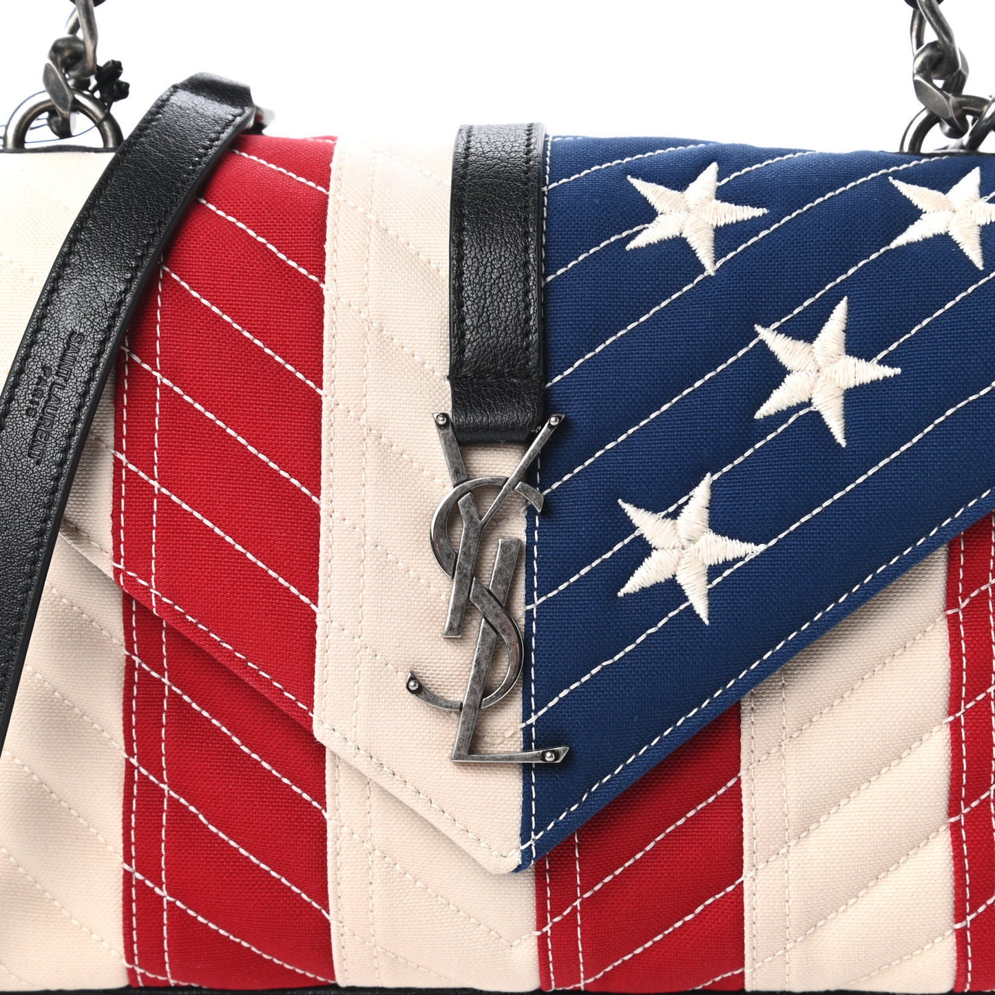 Canvas Matelasse Chevron American Flag Monogram Medium College Bag Red Blue